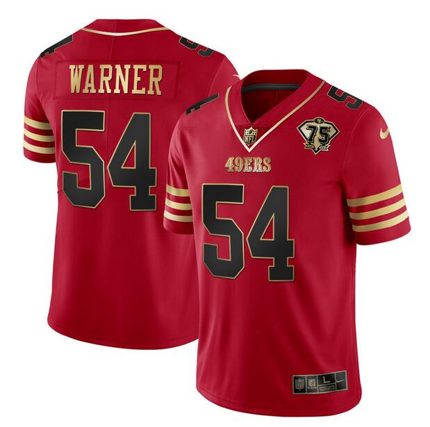Men's San Francisco 49ers Active Player Custom Red Gold With 75th Anniversary Patch Stitched Football Jersey